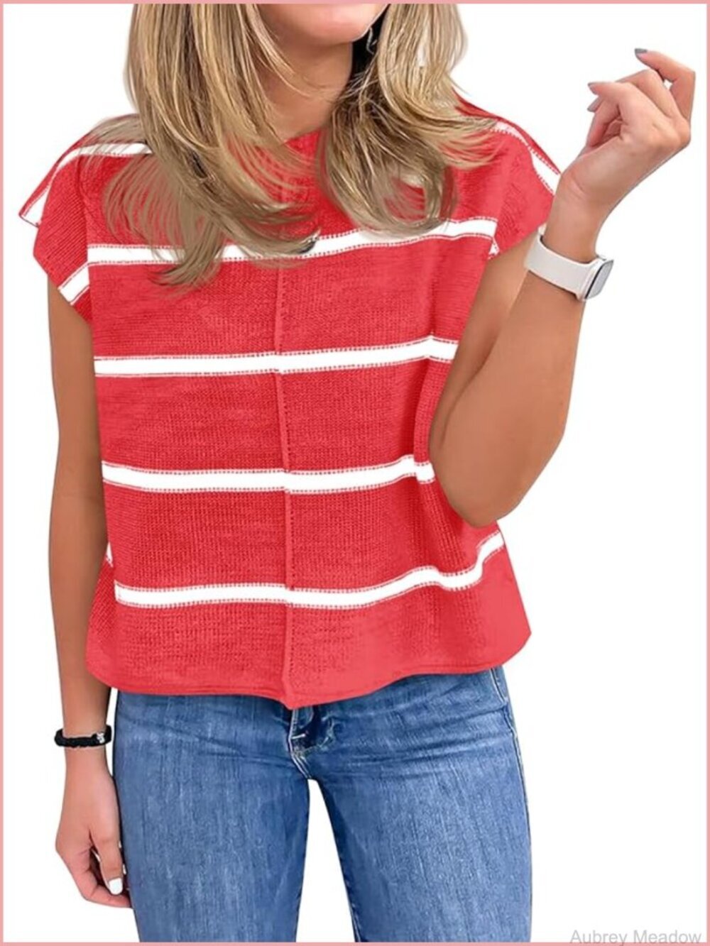 Striped Cap Sleeve Knit Sweater Vest Lightweight Pullover Top